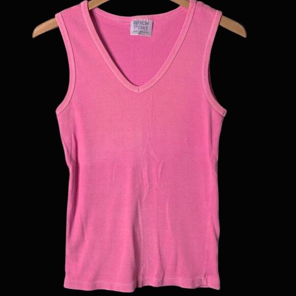 Fresh Produce Vintage Hot Pink V-Neck Ribbed Stetch Cotton Tank Top Size L - Picture 1 of 8